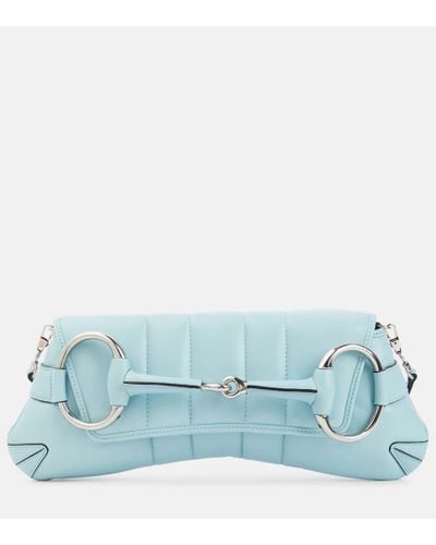 Gucci Horsebit Chain Medium Leather Shoulder Bag - Blue