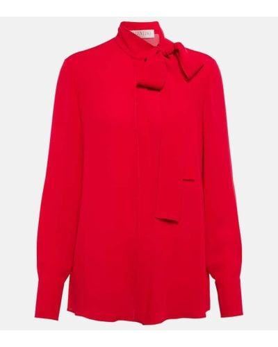 Valentino Blusa en georgette de seda con lazada - Rojo