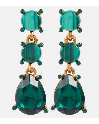 Oscar de la Renta Embellished Drop Earrings - Green