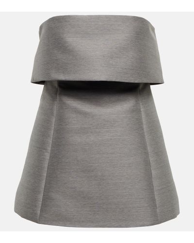 Totême Strapless Cotton And Wool-blend Top - Gray