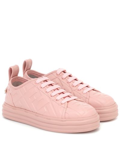 Fendi Ff Embossed Leather Sneakers - Pink