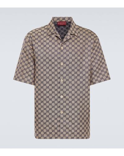 Gucci GG Linen-blend Canvas Bowling Shirt - Natural
