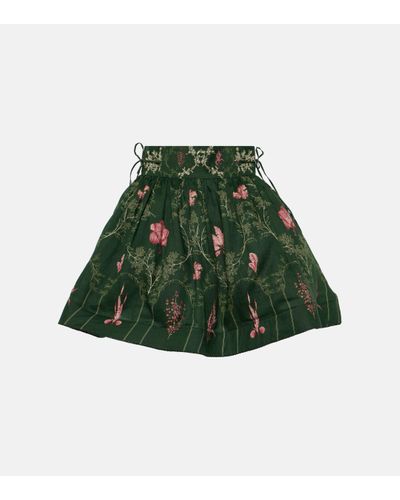 Agua Bendita Nori Encaje Printed Linen Miniskirt - Green