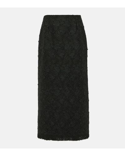 Oscar de la Renta Floral Embroidered Pencil Skirt - Black