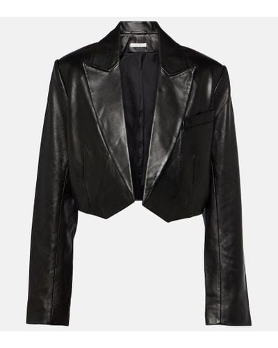 The Sei Cropped Leather Blazer - Black