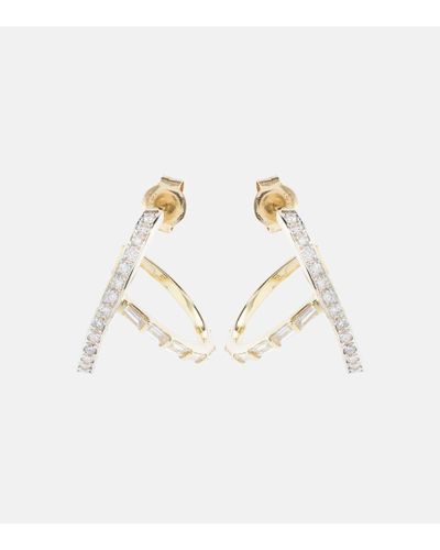 Mateo 14kt Y-bar Gold Hoop Earrings With Diamonds - White