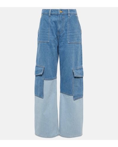 Ganni Jean Large Taille Haute En Coton Biologique Bicolore Angi - Bleu