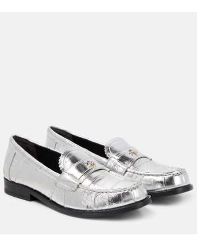 Tory Burch Perry Metallic Leather Loafers - White