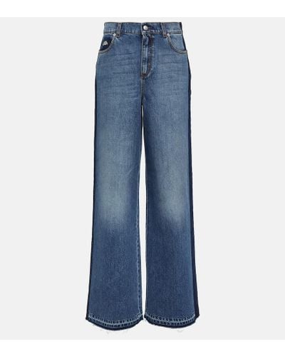 Alexander McQueen Contrast-panel Mid-rise Wide-leg Jeans - Blue