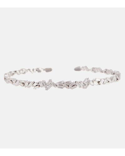 Suzanne Kalan 18kt White Gold Cuff Bracelet With White Diamonds - Metallic