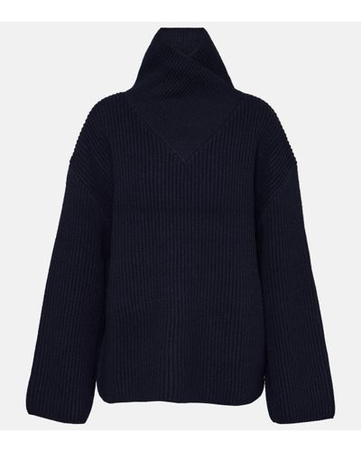 Totême Ribbed-knit Wool Turtleneck Jumper - Blue