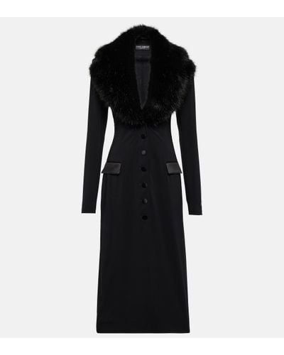 Dolce & Gabbana Faux-fur Trimmed Silk Georgette Coat - Black