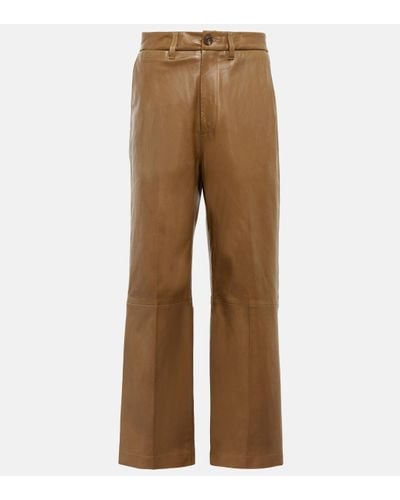 Polo Ralph Lauren Pantalon ample a taille haute en cuir - Marron