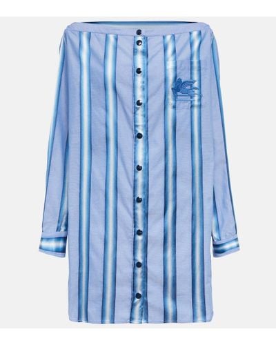 Etro Vestido camisero a rayas verticales con manga larga - Azul