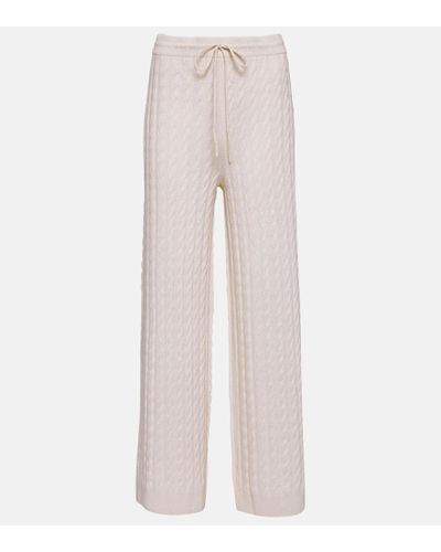 Totême Pantalones anchos en punto trenzado de lana - Blanco