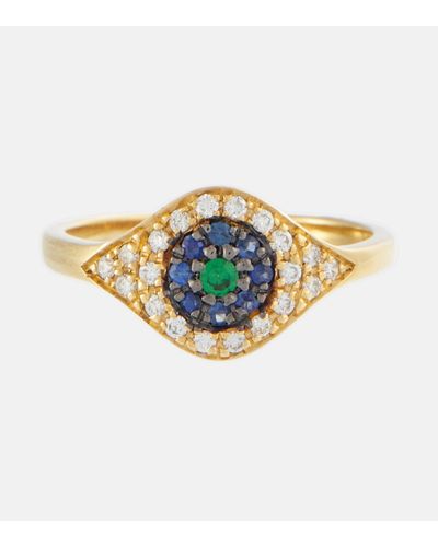 Ileana Makri Cats Eye 18kt Gold Ring With Diamonds, Sapphires And Tsavorite - Metallic