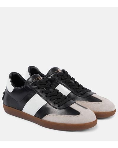 Tod's Tabs Suede-trimmed Leather Trainers - Black