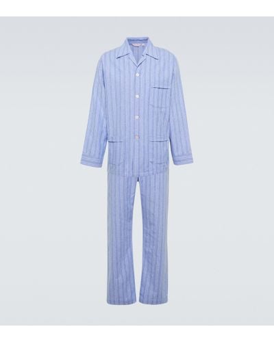 Derek Rose Pijama Aran de algodon a rayas - Azul