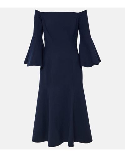 Oscar de la Renta Off-shoulder Wool-blend Midi Dress - Blue