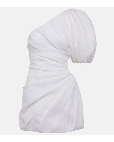 Chloé Vestido corto fruncido de ramio - Blanco