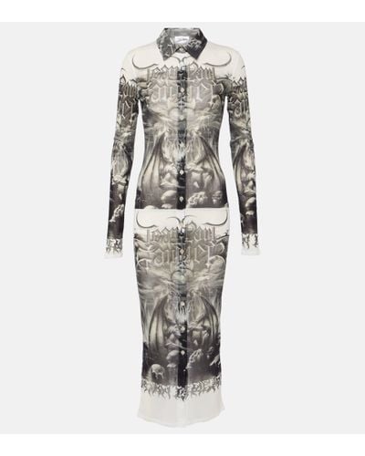Jean Paul Gaultier Printed Mesh Shirt Dress - Grey