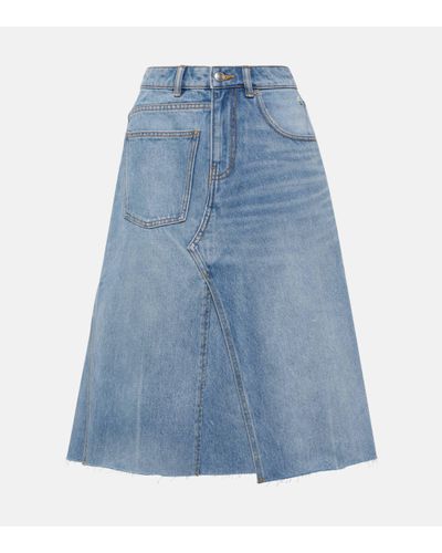 Tory Burch Deconstructed Denim Midi Skirt - Blue