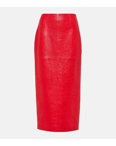 Prada Falda tubo de piel de tiro alto - Rojo