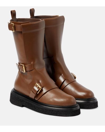 Max Mara Bucklesboot Leather Ankle Boots - Brown