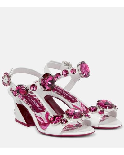 Dolce & Gabbana Embellished Leather Sandals - Pink