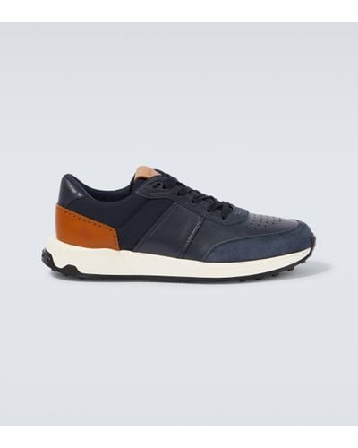 Tod's Suede-trimmed Leather Trainers - Blue