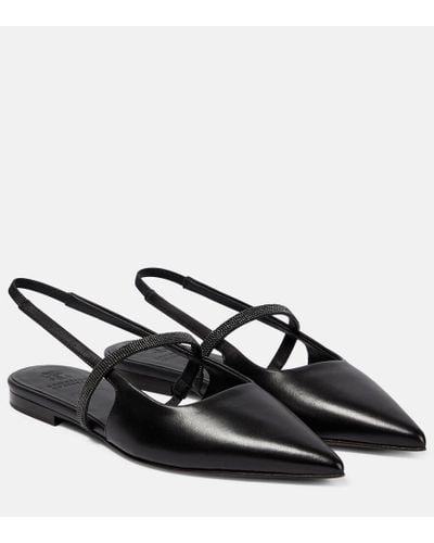 Brunello Cucinelli Leather Slingback Ballet Flats - Black