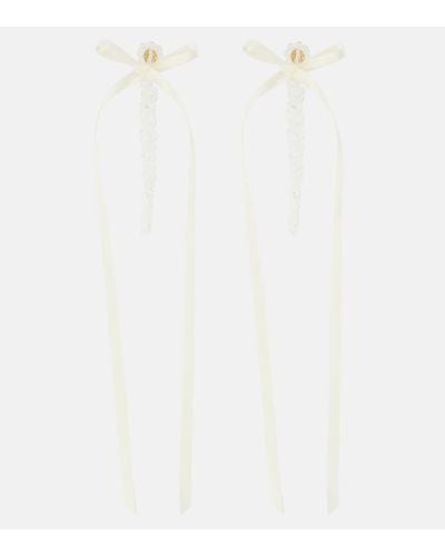 Simone Rocha Drip Bow-embellished Crystal Drop Earrings - White