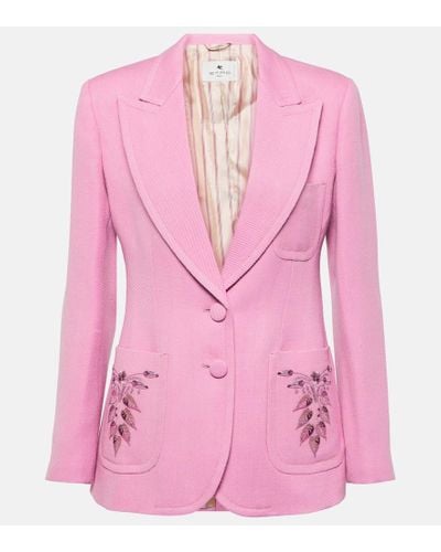 Etro Embroidered Wool-blend Blazer - Pink