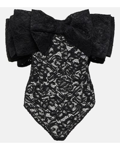 ROTATE BIRGER CHRISTENSEN Bow-detail Lace Bodysuit - Black
