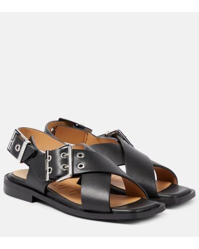 Ganni Faux Leather Mary Jane Sandals - Brown