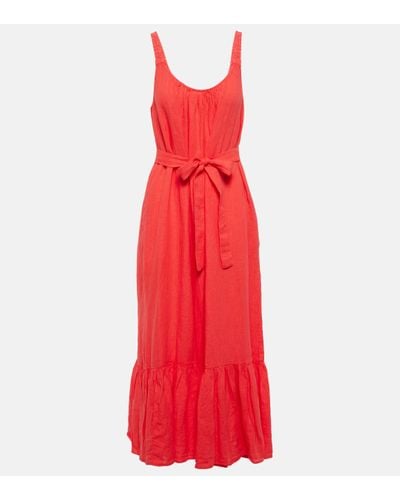 Velvet Linen Maxi Dress - Red
