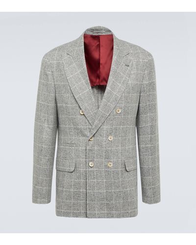 Brunello Cucinelli Prince Of Wales Checked Silk-blend Blazer - Grey