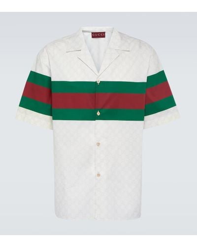 Gucci Camisa bowling de algodon con logo - Blanco