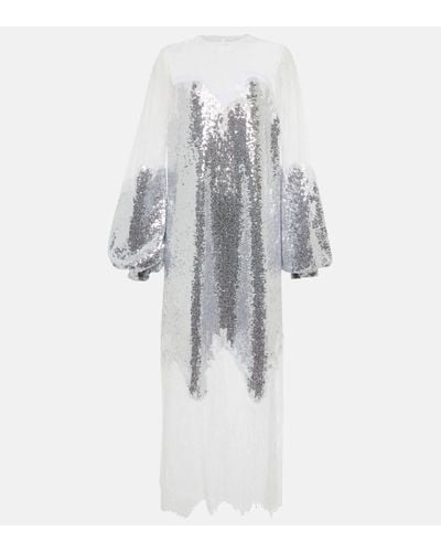 Costarellos Zahara Sequined And Lace Gown - White