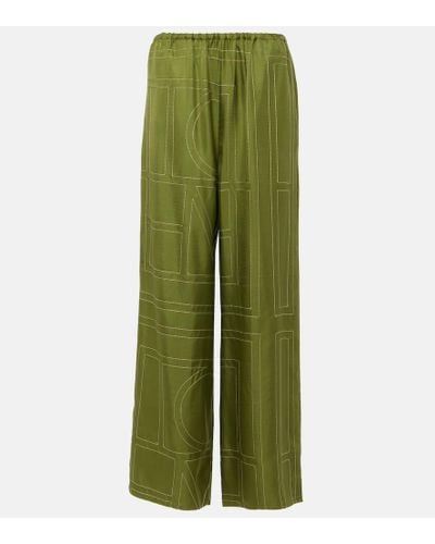 Totême Monogram Silk Pajama Pants - Green