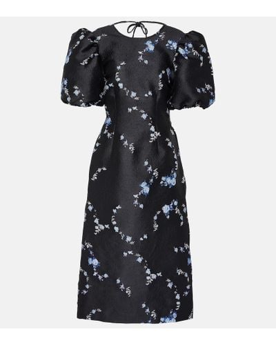 Ganni Floral-jacquard Midi Dress - Black