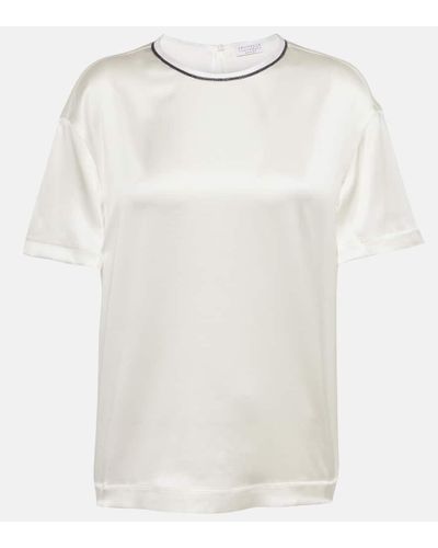 Brunello Cucinelli T-Shirt in raso di misto seta - Bianco