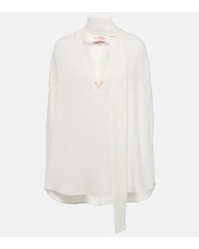 Valentino Caped Tie-neck Silk Blouse - White