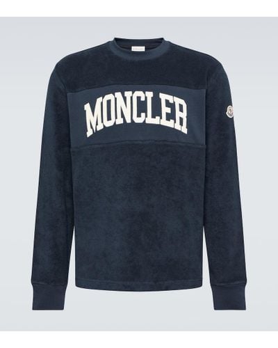 Moncler Embroidered Cotton Terry Sweatshirt - Blue