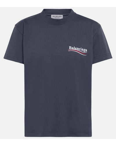 Balenciaga Logo Cotton T-shirt - Blue
