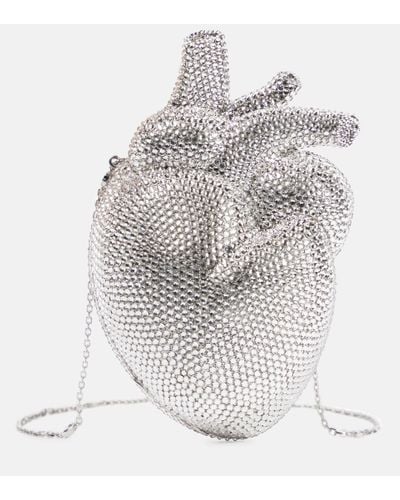 Gucci Crystal-embellished Heart Clutch - White