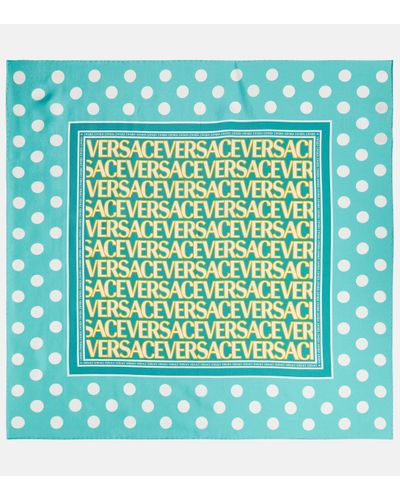Versace Foulard imprime en soie a logo - Vert