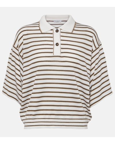Brunello Cucinelli Striped Wool And Cashmere Polo Shirt - White