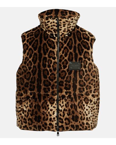 Dolce & Gabbana Veste doudoune sans manches a motif leopard - Marron
