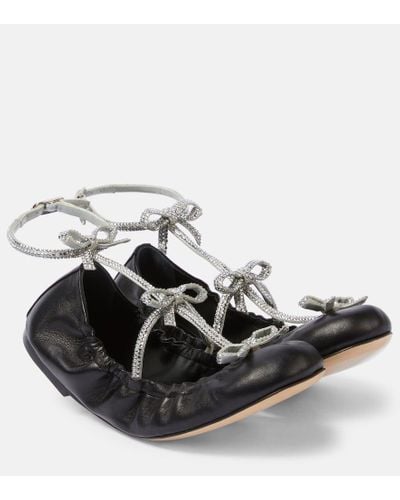 Rene Caovilla Caterina Embellished Leather Ballet Flats - Black